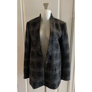 Banana Republic‎ Wool Blend Coat Size 10 Collarless Coat Jacket Gray Black Plaid